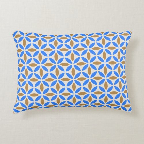 Vintage Blue Brown Barcelona Petals Geometric Tile Accent Pillow