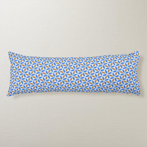 Vintage Blue Brown Barcelona Petals Geometric Tile Body Pillow