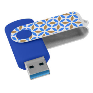 Vintage Blue Brown Barcelona Petals Geometric Tile Flash Drive