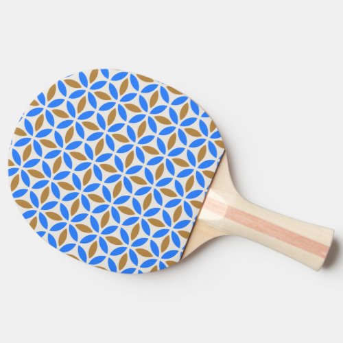 Vintage Blue Brown Barcelona Petals Geometric Tile Ping Pong Paddle