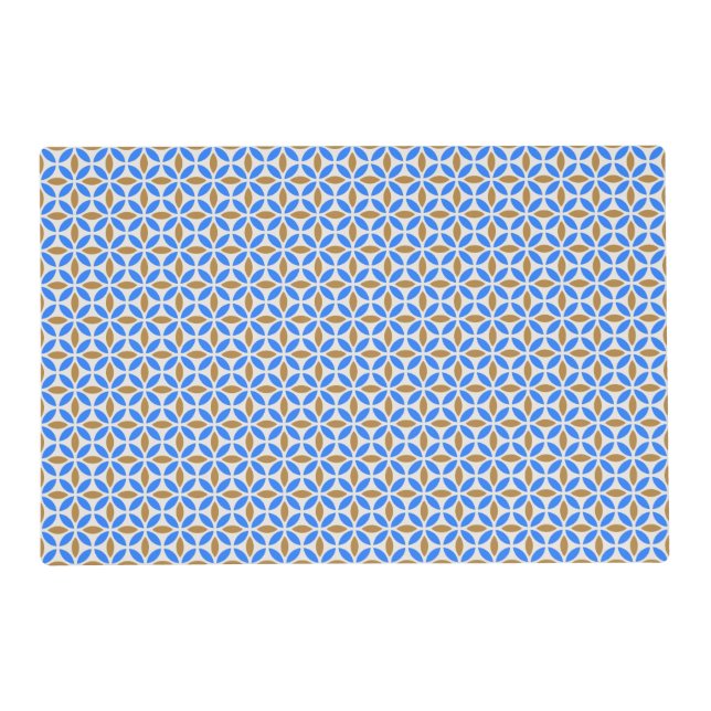 Vintage Blue Brown Barcelona Petals Geometric Tile Placemat (Front)