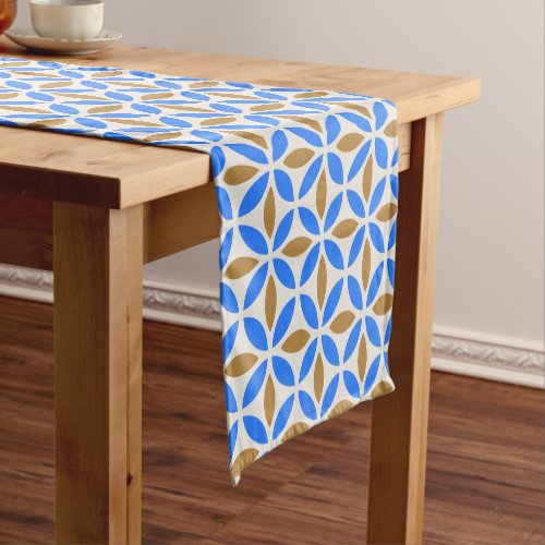 Vintage Blue Brown Barcelona Petals Geometric Tile Short Table Runner