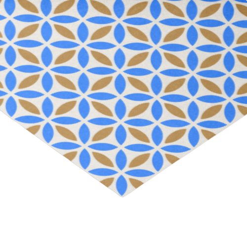 Vintage Blue Brown Barcelona Petals Geometric Tile Tissue Paper