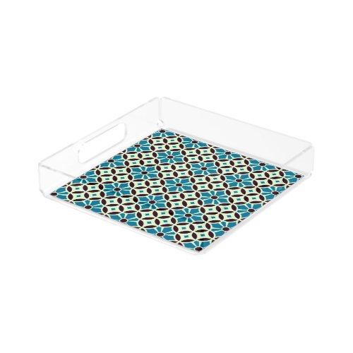 Vintage Blue Brown Barcelona Star Tile Geometric Acrylic Tray