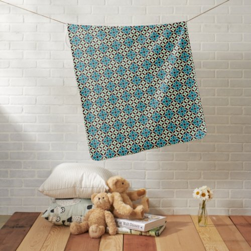 Vintage Blue Brown Barcelona Star Tile Geometric Baby Blanket