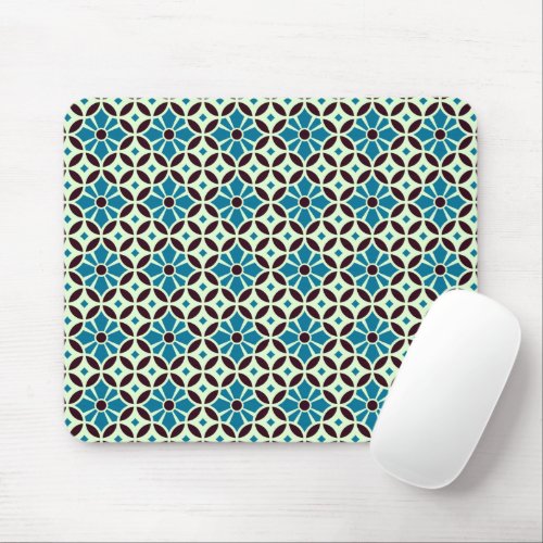 Vintage Blue Brown Barcelona Star Tile Geometric Mouse Pad