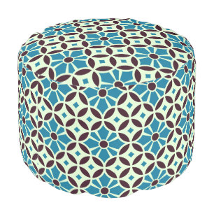 Vintage Blue Brown Barcelona Star Tile Geometric Pouf