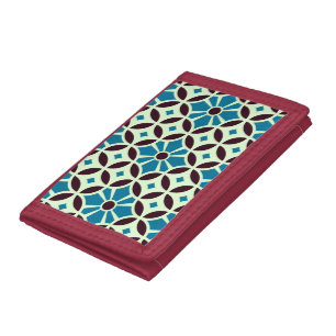 Vintage Blue Brown Barcelona Star Tile Geometric Trifold Wallet