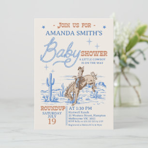 Vintage Blue Brown Rodeo Cowboy Baby Shower Invitation