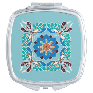 vintage blue butterflies and rosette compact mirror
