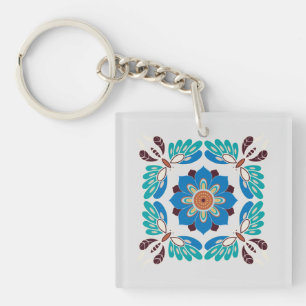 vintage blue butterflies and rosette keychain