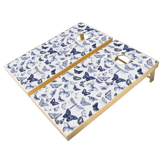 Vintage Blue Butterflies Cornhole Set (Angled)