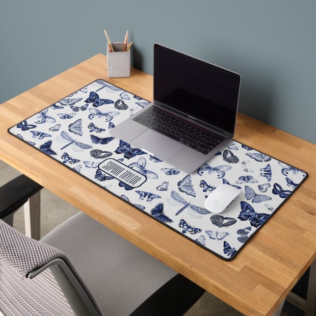 Vintage Blue Butterflies Desk Mat (Office 2)