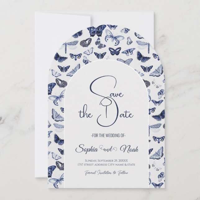 Vintage Blue Butterflies Invitation (Front)