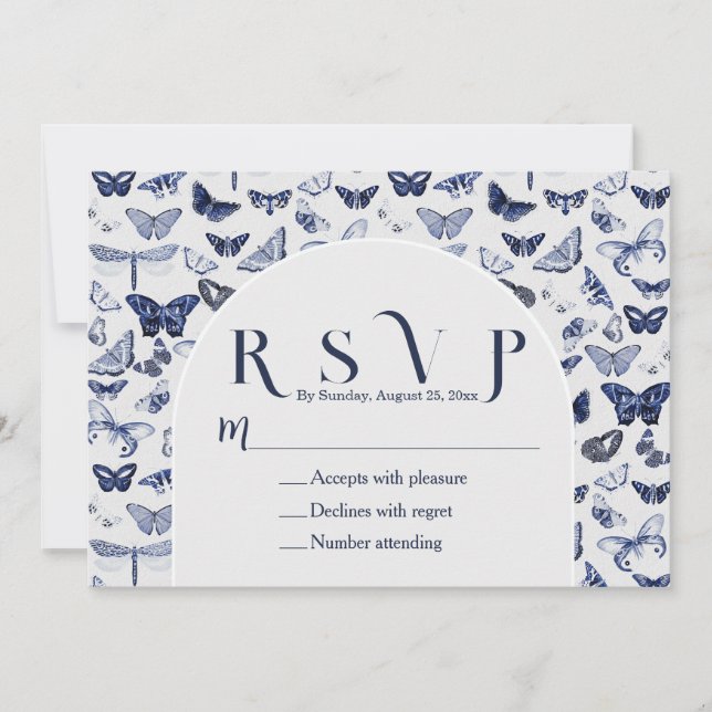 Vintage Blue Butterflies Invitation (Front)