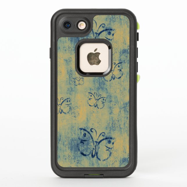 Vintage Blue Butterflies Pattern LifeProof iPhone Case (Back)