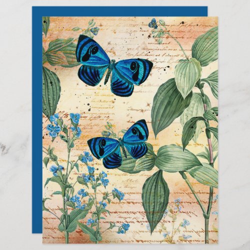 Vintage Blue Butterflies Scrapbook Paper