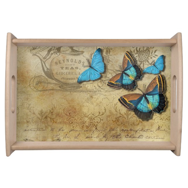 Vintage Blue Butterflies Serving Tray (Front)