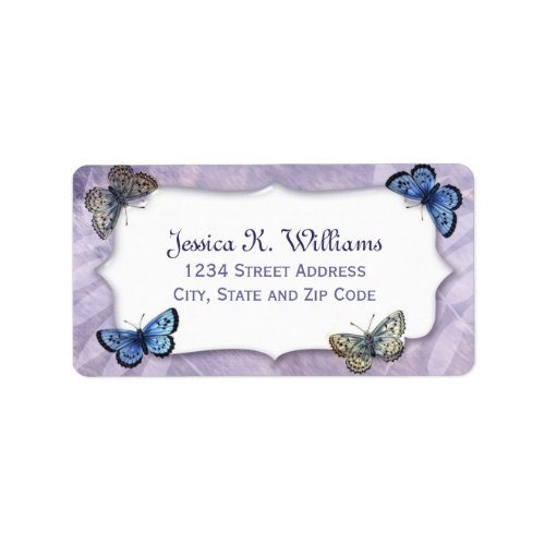 Vintage Blue Butterflies w Watercolor Background Label