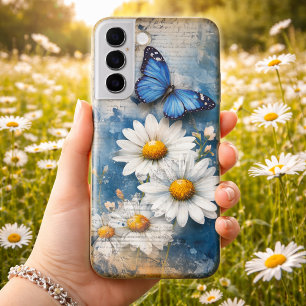 Vintage Blue Butterfly and Daisies – Cottagecore Samsung Galaxy S22+ Case