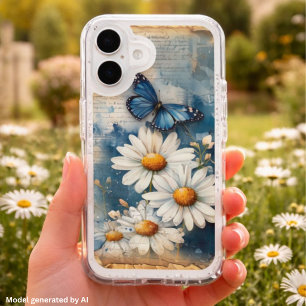 Vintage Blue Butterfly and Daisies – Cottagecore iPhone 16 Case