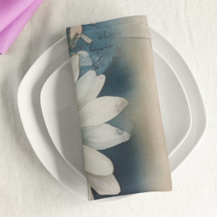 Vintage Blue Butterfly and Daisies Farmhouse Cloth Napkin