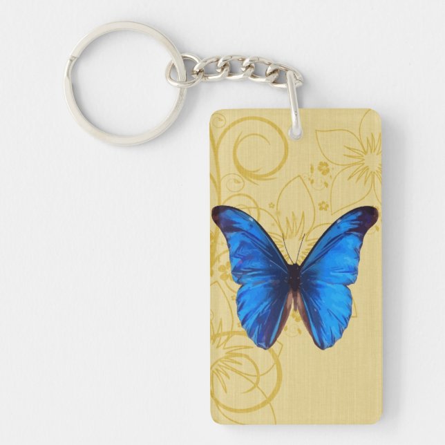 Vintage blue Butterfly art Keychain (Front)