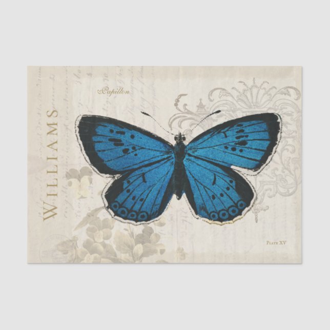 Vintage Blue Butterfly Custom Tissue Paper (Front)