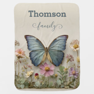 Vintage Blue Butterfly Floral Garden Family Baby Blanket