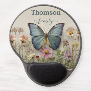 Vintage Blue Butterfly Floral Garden Family Gel Mouse Pad