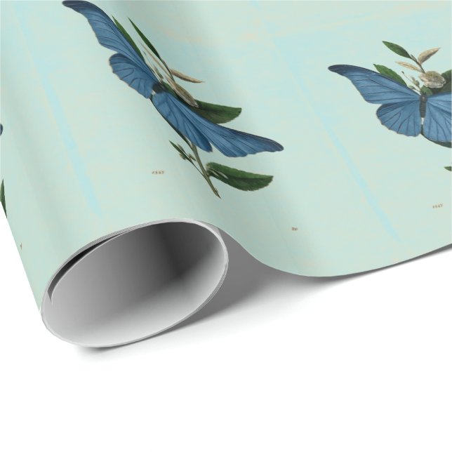 Vintage Blue Butterfly Gift Wrapping Paper (Roll Corner)
