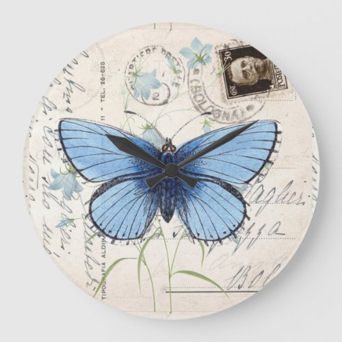 Vintage Blue Butterfly Italian Postcard Clock