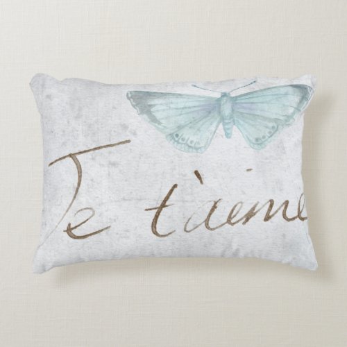 Vintage Blue Butterfly  Je taime Decorative Pillow