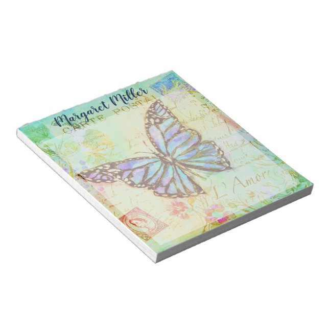Vintage blue butterfly notepad (Angled)