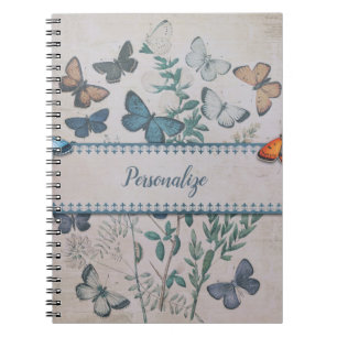 Vintage Blue Butterfly Pattern Personalized Notebo Notebook
