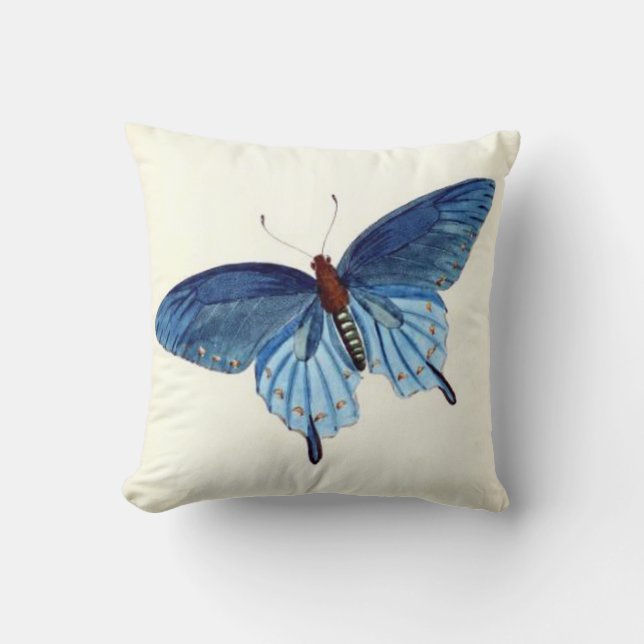 Vintage Blue Butterfly Pillow (Front)