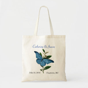 Vintage Blue Butterfly Wedding Tote Bag