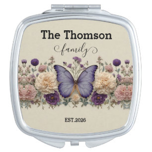 Vintage Blue Butterfly with Floral for Family Compact Mirror