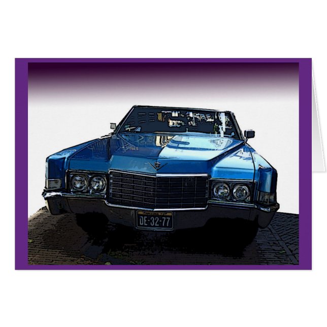 Vintage blue Cadillac card (Front Horizontal)