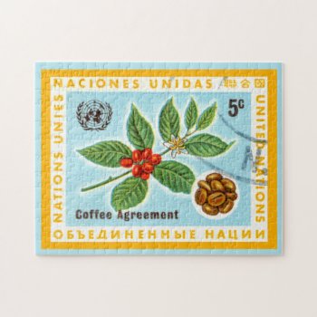 Vintage Blue Cafe Coffee Plant Jigsaw Puzzle by camcguire at Zazzle