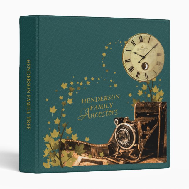 Vintage Blue Camera Genealogy Family Photo Binder (Front/Spine)