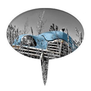 vintage blue car cake topper