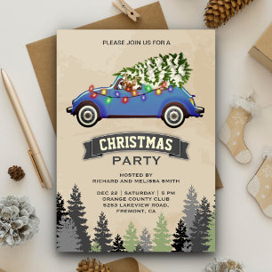 Vintage Blue Car Christmas Party Invitation