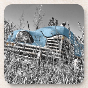 vintage blue car drink coaster