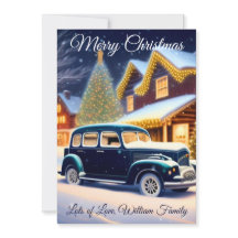 Vintage Blue Car - Merry Christmas