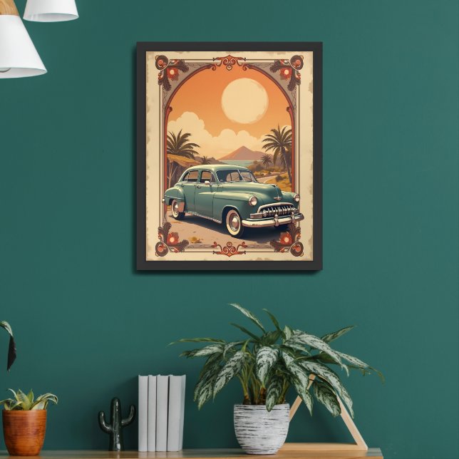 Vintage Blue Car Poster (Living Room 2)