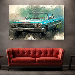 Vintage Blue Car Timeless Automobile Art Poster