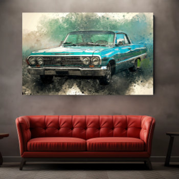 Vintage Blue Car Timeless Automobile Art Poster by shabnamahsandesigns at Zazzle