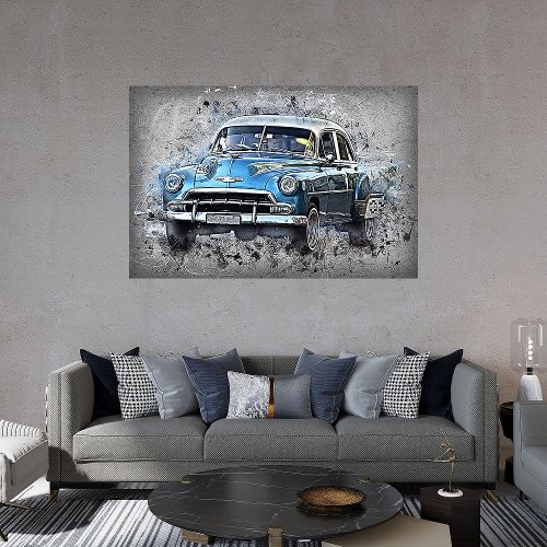 Vintage Blue Car Timeless Automobile Art Poster