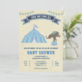Vintage Blue Carnival Circus Baby Shower Invitation (Standing Front)